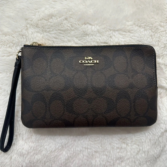 COACH SIGNATURE DOUBLE ZIPPER WRISTLET/ WALLET - Picture 1 of 7